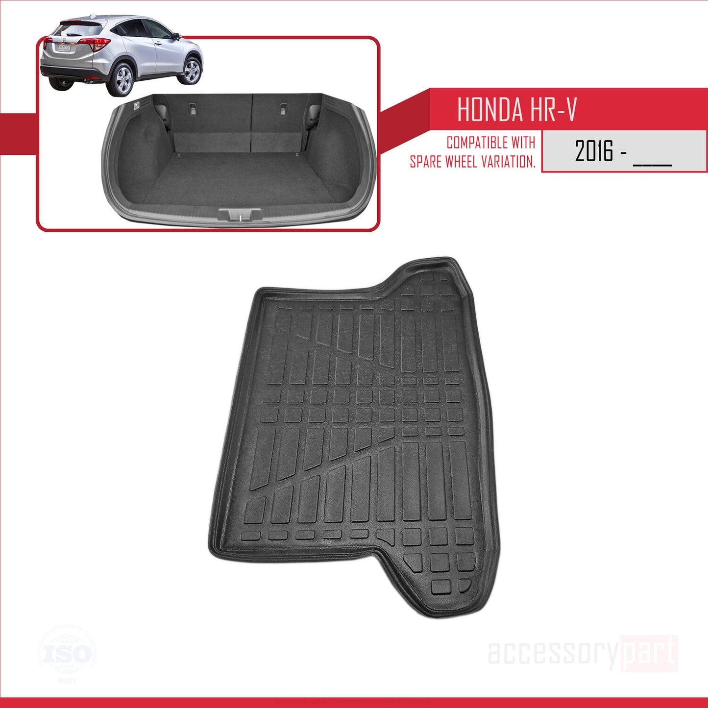 Compatible avec Honda HR-V 2 2015-2021 Flexible Tapis de Coffre Plancher de Chargement Noir
