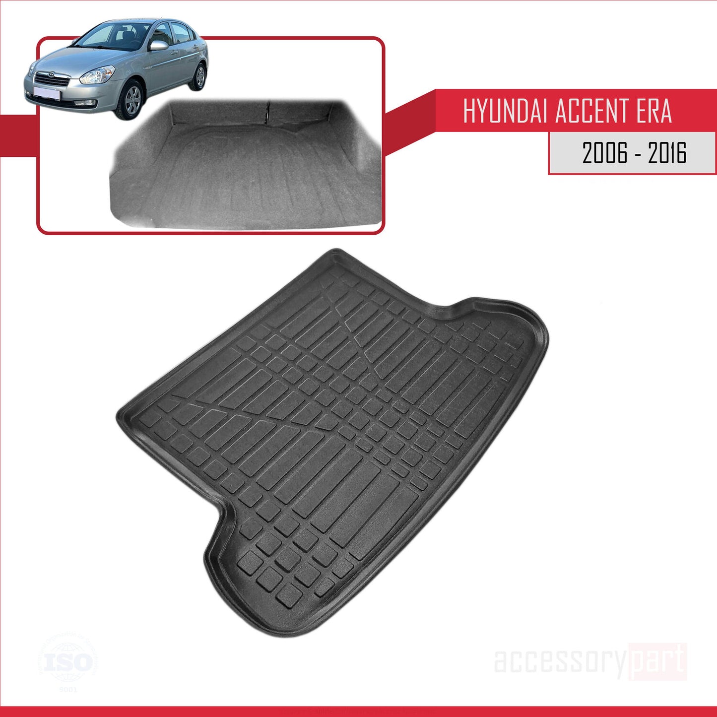Tapis de Coffre pour Hyundai Accent Era 2006-2016 Flexible NOIR
