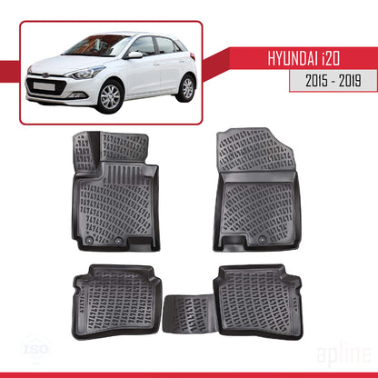 Compatible avec Hyundai i20 II (GB) 2015-2019 4D Tapis de Voiture Noir
