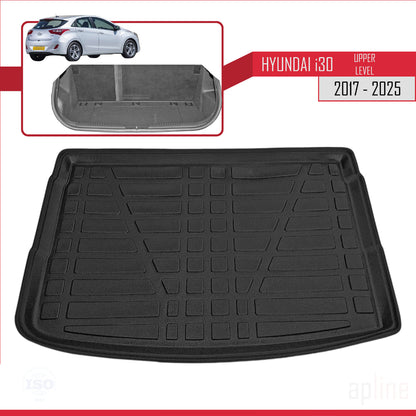 Compatible with Hyundai i30 3 (PD) 2017-2025 Flexible Trunk Mats Upper Position Cargo Liner Black