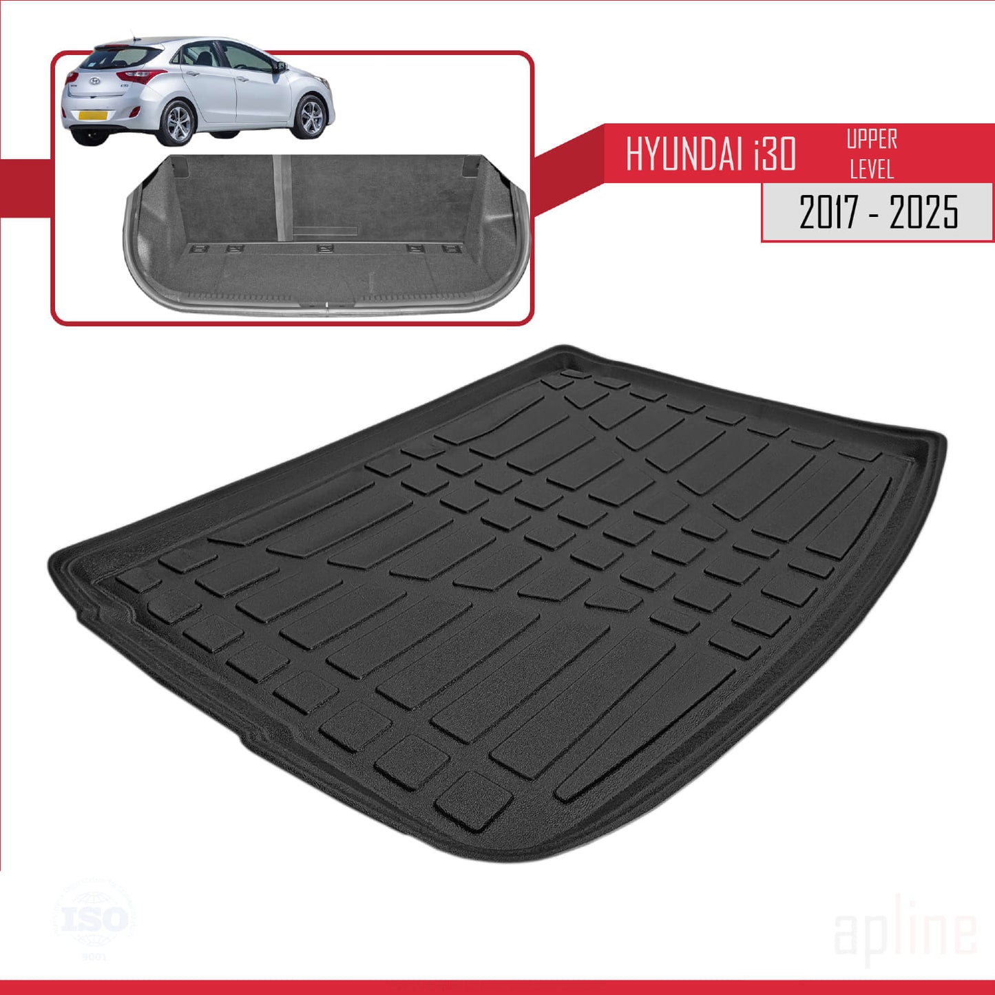 Compatible with Hyundai i30 3 (PD) 2017-2025 Flexible Trunk Mats Upper Position Cargo Liner Black
