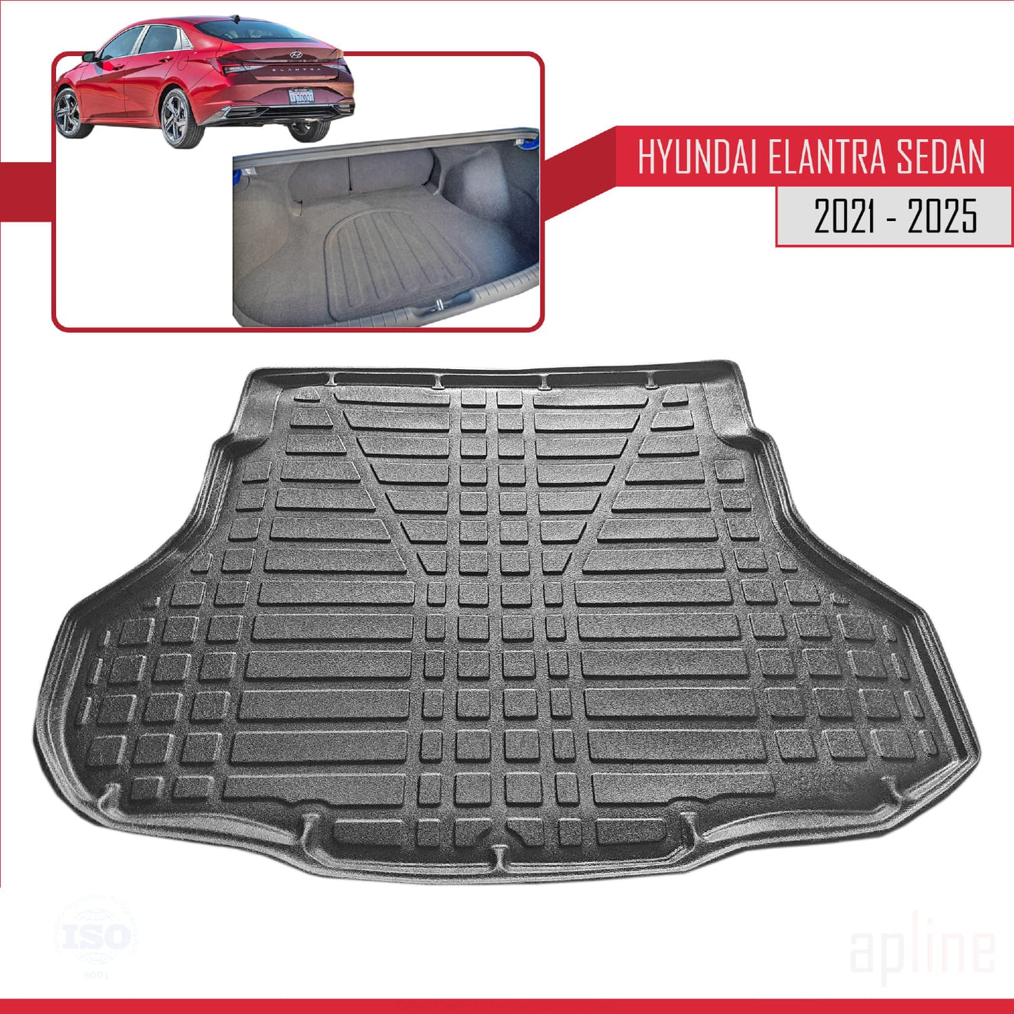 Compatible with Hyundai Elantra 7 2021-2025 Flexible Trunk Mats Cargo Liner Black