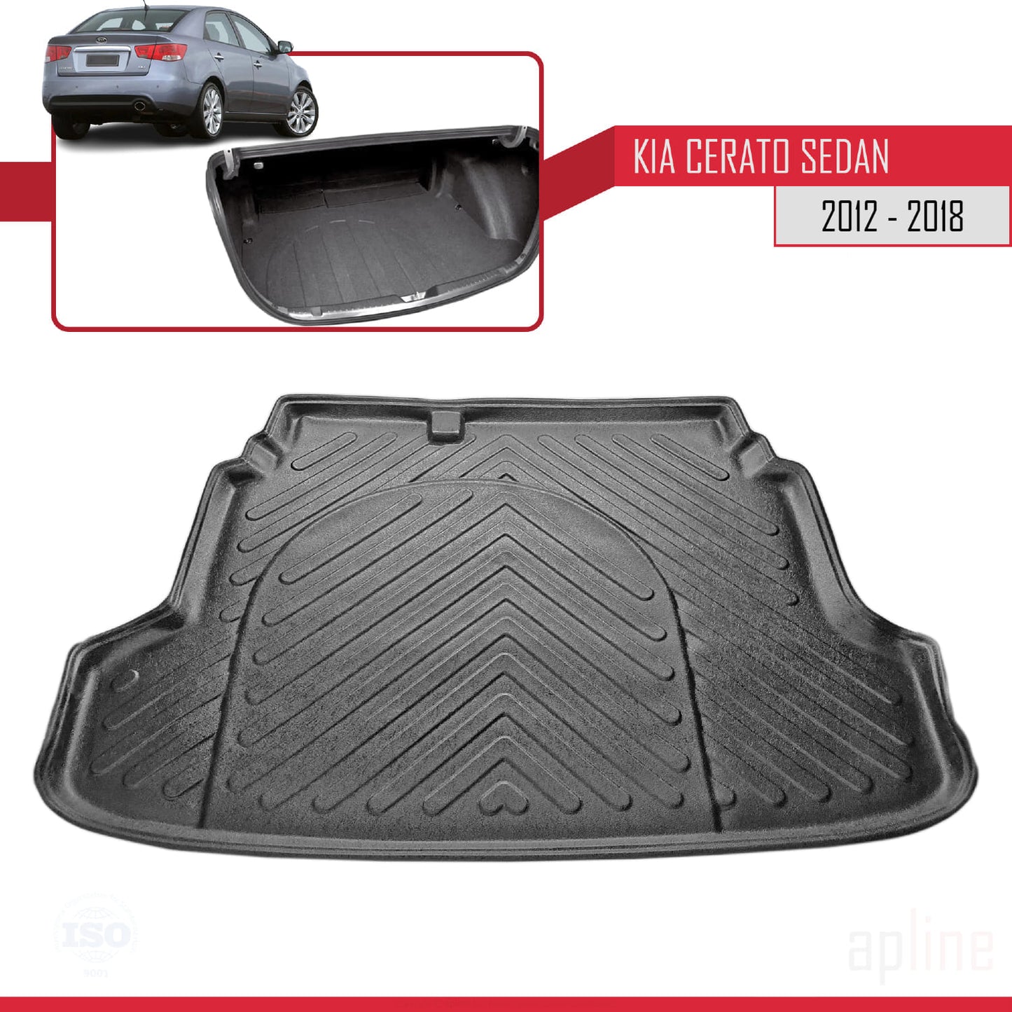 Compatible avec Kia Cerato 2012-2018 Flexible Tapis de Coffre Plancher de Chargement Noir