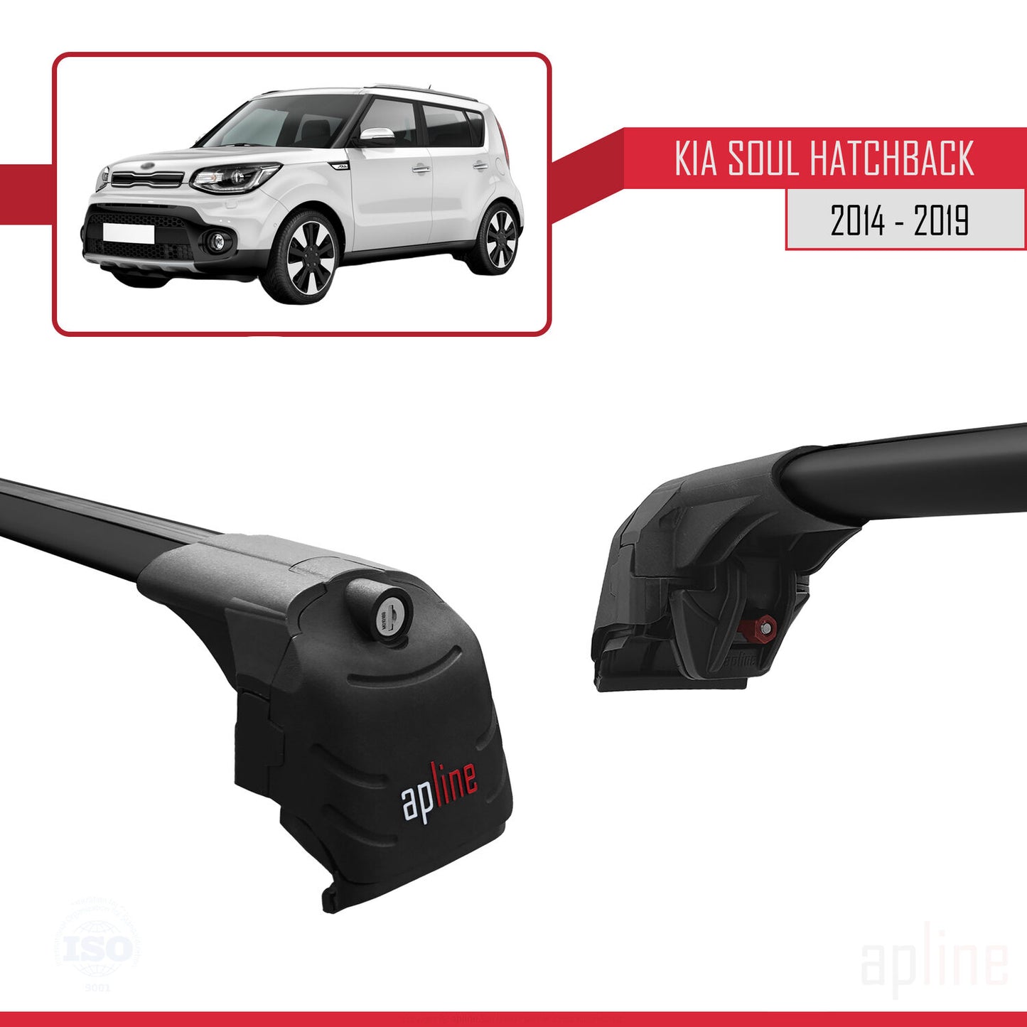 Compatible avec Kia Soul 2 (PS) 2014-2019 ACE-2 Barres de Toit Railing Porte-Bagages de Voiture Noir Aluminium 2 Barres