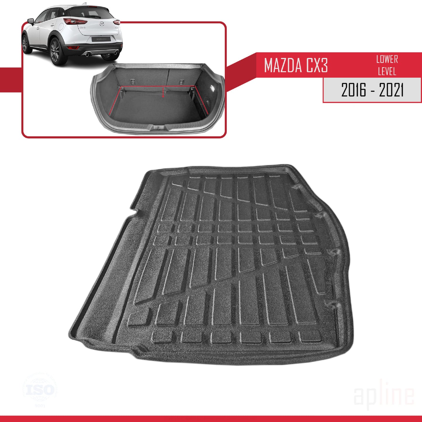 Compatible avec Mazda CX-3 (DK) 2016-2021 Flexible Tapis de Coffre Plancher de Chargement Noir