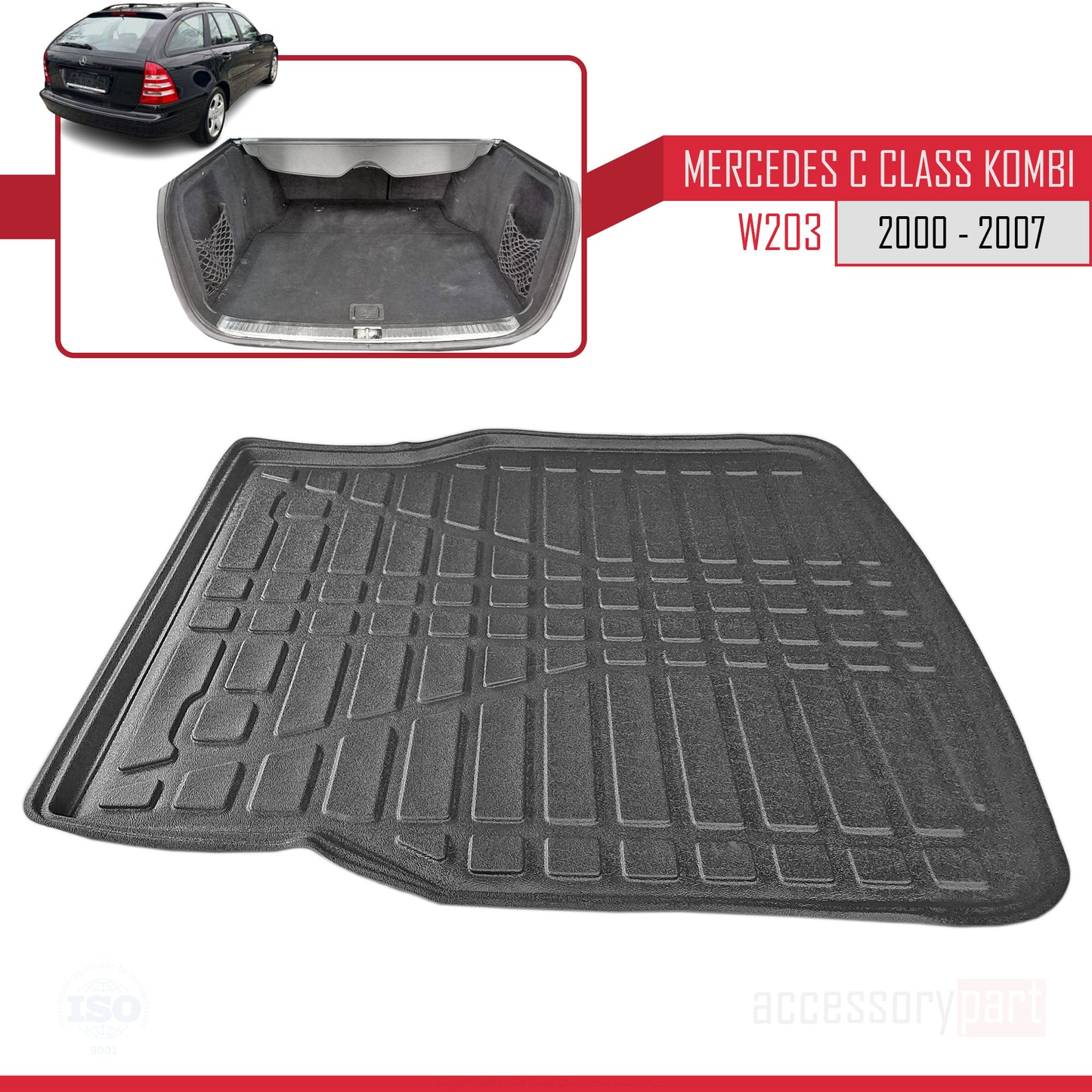 Compatible with Mercedes C Class 2 (S203) 2000-2007 Flexible Trunk Mats Cargo Liner Black