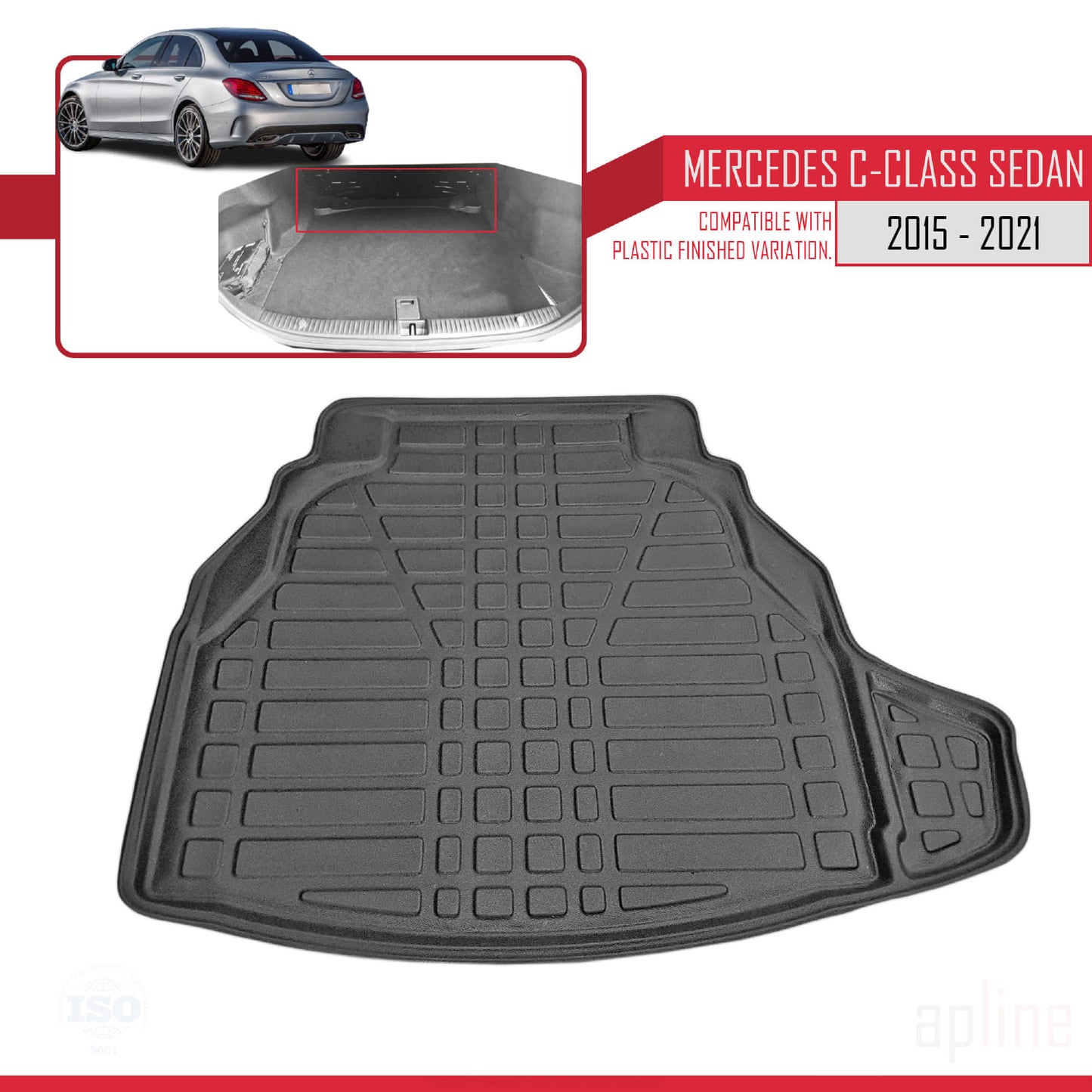 Compatible avec Mercedes Classe C 4 (W205) V2 2015-2021 Flexible Tapis de Coffre Plancher de Chargement Noir