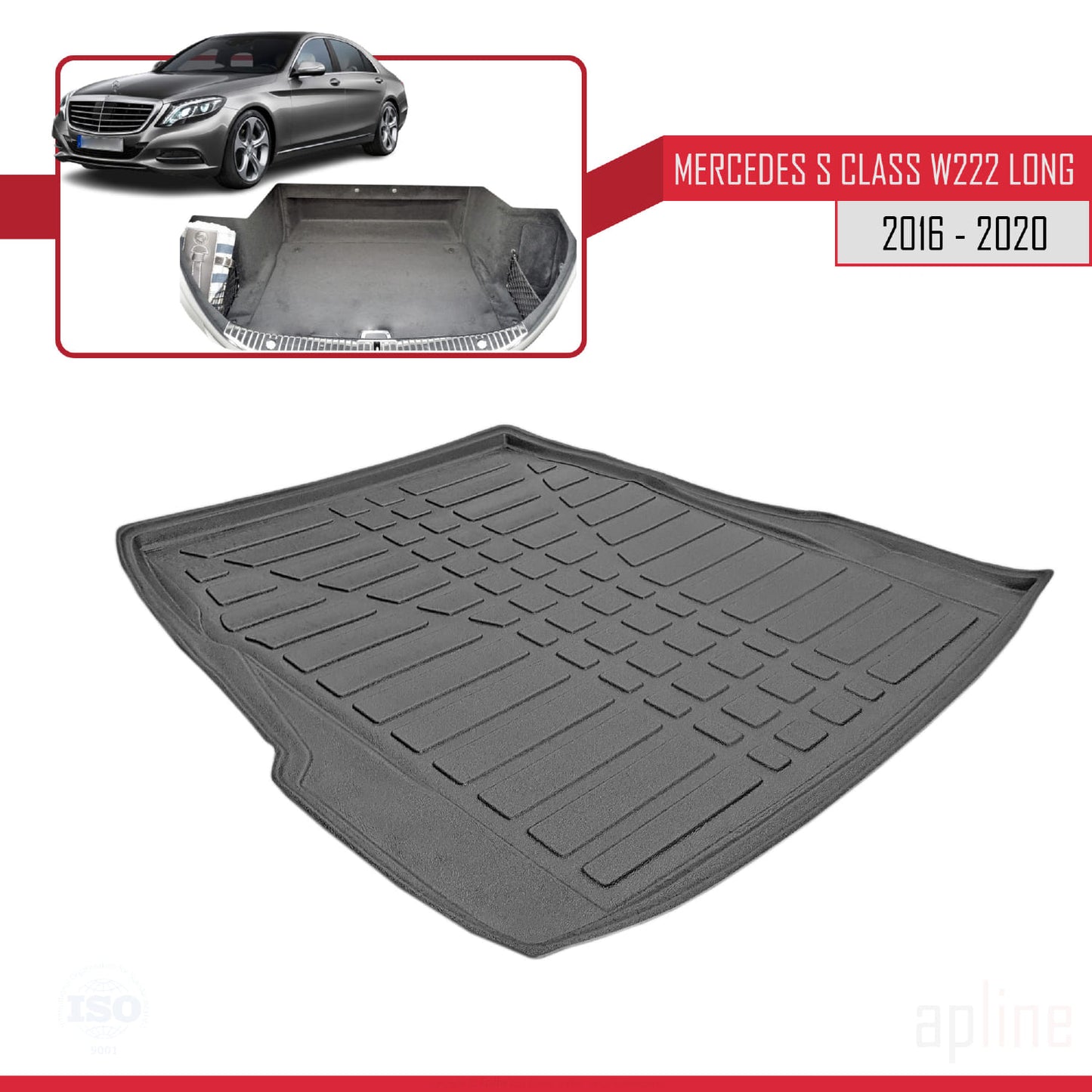 Compatible avec Mercedes Classe S L (V222) Long Berline 2016-2020 Flexible Tapis de Coffre Plancher de Chargement Noir