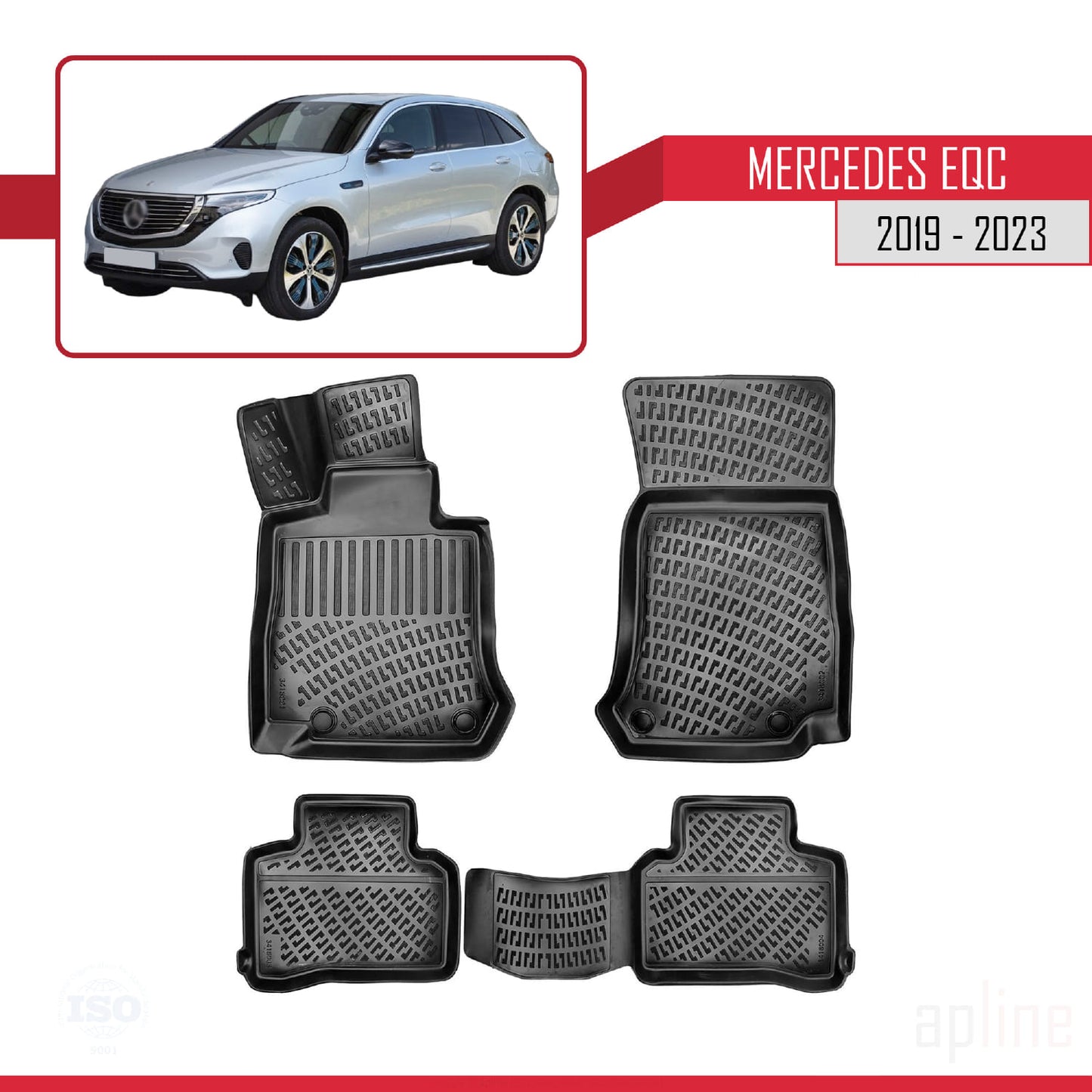 Compatible avec Mercedes EQC (N293) 2019-2023 4D Tapis de Voiture Noir