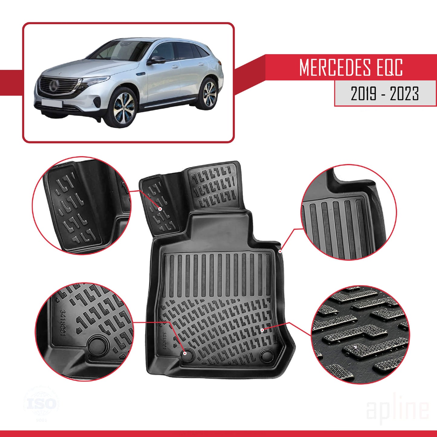 Compatible avec Mercedes EQC (N293) 2019-2023 4D Tapis de Voiture Noir