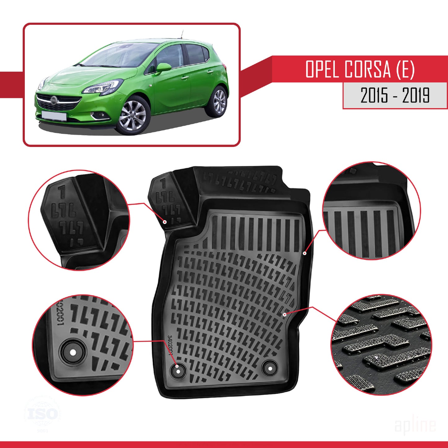 Compatible avec Opel Corsa E (X15) 2015-2019 4D Tapis de Voiture Noir