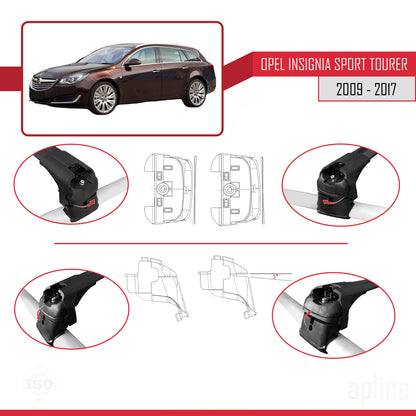 Compatible avec Opel Insignia (G09) ST 2009-2017 ACE-2 Barres de Toit Railing Porte-Bagages de Voiture Noir Aluminium 2 Barres