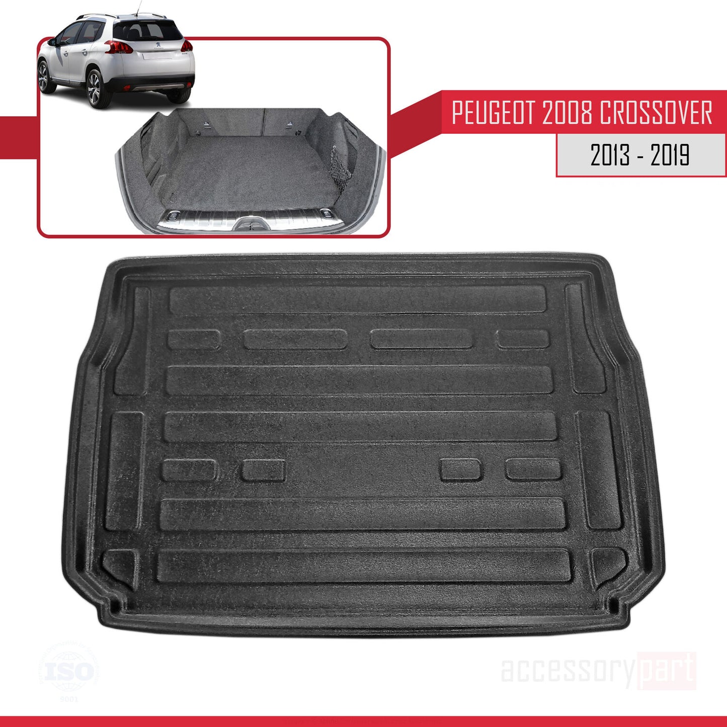 Compatible avec Peugeot 2008 Crossover 2013-2018 Flexible Tapis de Coffre Plancher de Chargement Noir