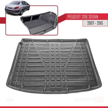 Tapis de Coffre pour Peugeot 206 Berline 2007-2015 Flexible NOIR