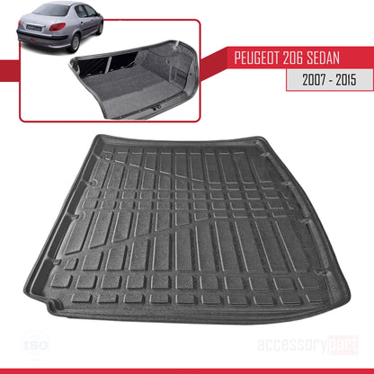 Compatible avec Peugeot 206 (T13) Berline 2007-2015 Flexible Tapis de Coffre Plancher de Chargement Noir