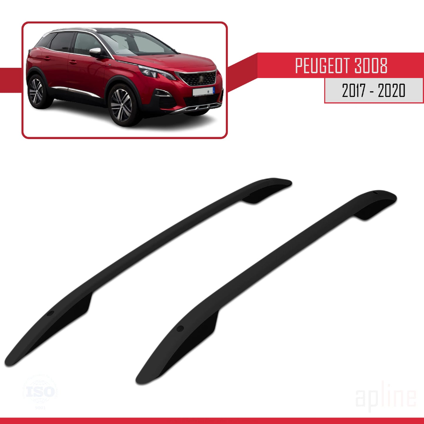 Compatible avec Peugeot 3008 II (P84) Pre-Facelift 2017-2020 (Empattement Court L1/H1) Rails de Toit Porte-bagages sur le Toit (Modèle Adhésif) Noir
