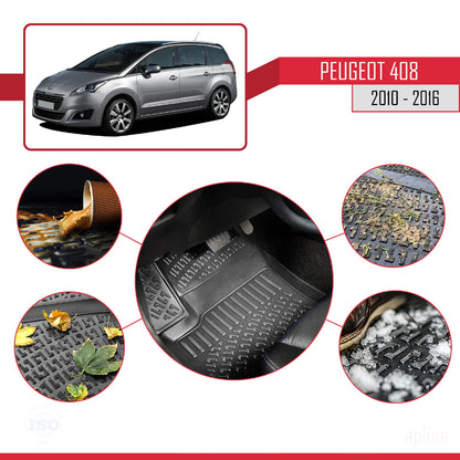 Compatible avec Peugeot 5008 (T8) 2010-2016 4D Tapis de Voiture Noir