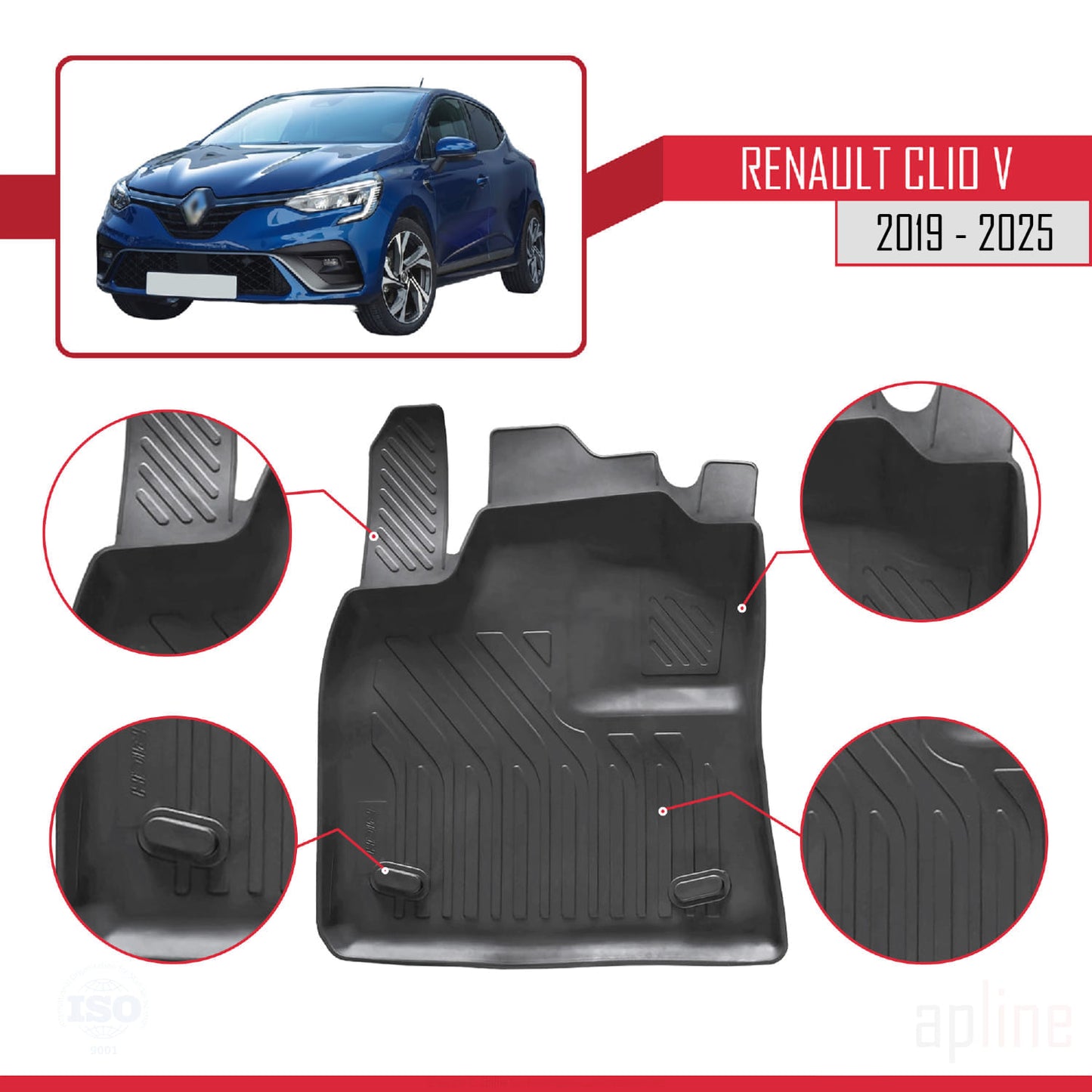 Compatible avec Renault Clio 5 2019-2025 4D Tapis de Voiture Noir