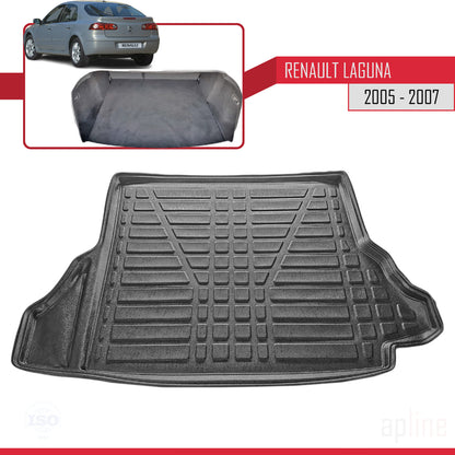 Compatible avec Renault Laguna 2 (X74) Post-Facelift 2005-2007 Flexible Tapis de Coffre Plancher de Chargement Noir