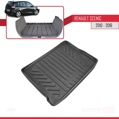 Compatible avec Renault Scenic 3 Post-Facelift 2012-2016 Flexible Tapis de Coffre Plancher de Chargement Noir