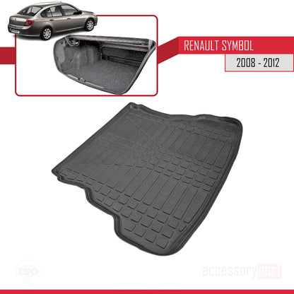 Compatible avec Renault Symbol 2 2008-2012 Flexible Tapis de Coffre Plancher de Chargement Noir