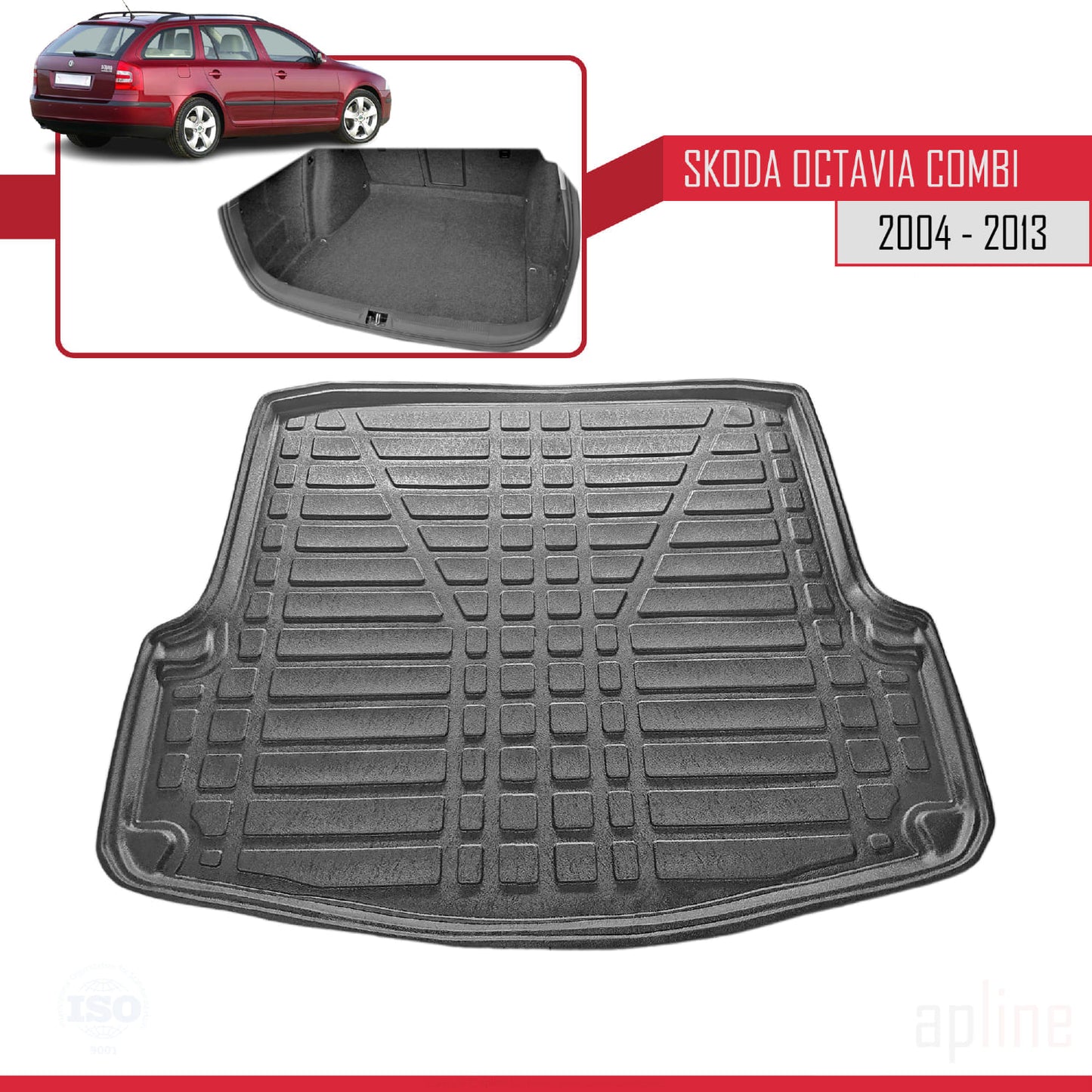 Compatible avec Skoda Octavia 2 (1Z) Break 2004-2013 Flexible Tapis de Coffre Plancher de Chargement Noir