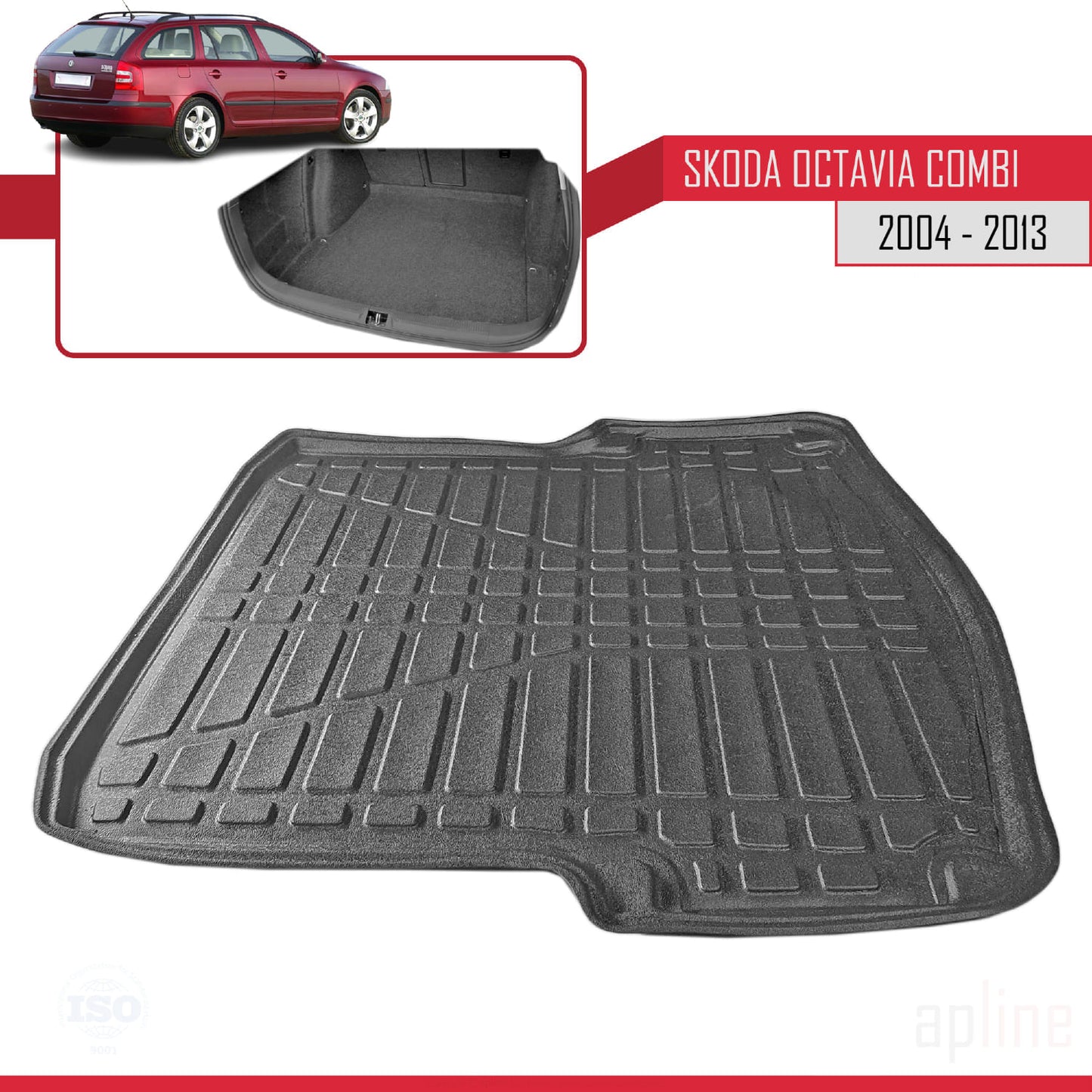 Compatible avec Skoda Octavia 2 (1Z) Break 2004-2013 Flexible Tapis de Coffre Plancher de Chargement Noir