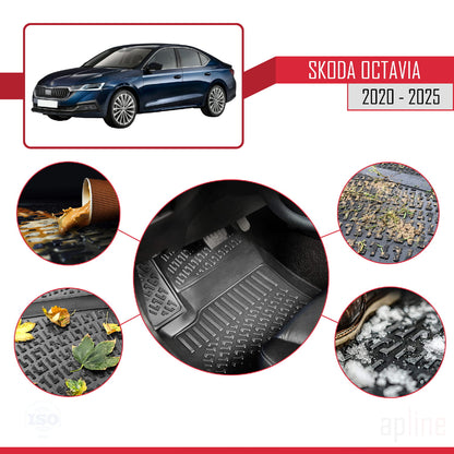 Compatible avec Skoda Octavia 4 (NX) 2020-2025 4D Tapis de Voiture Noir
