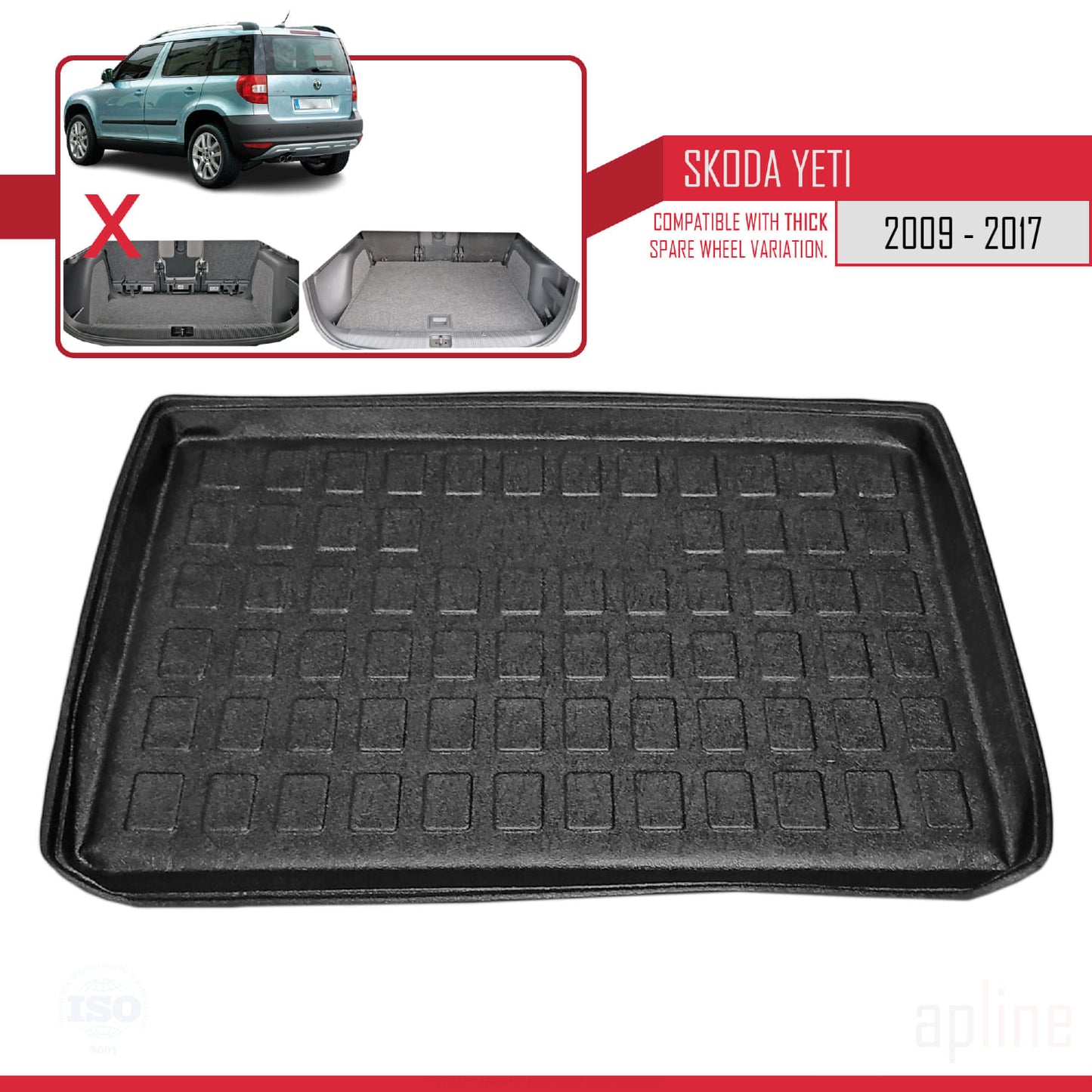 Compatible avec Skoda Yeti 2009-2017 Flexible Tapis de Coffre Plancher de Chargement Noir