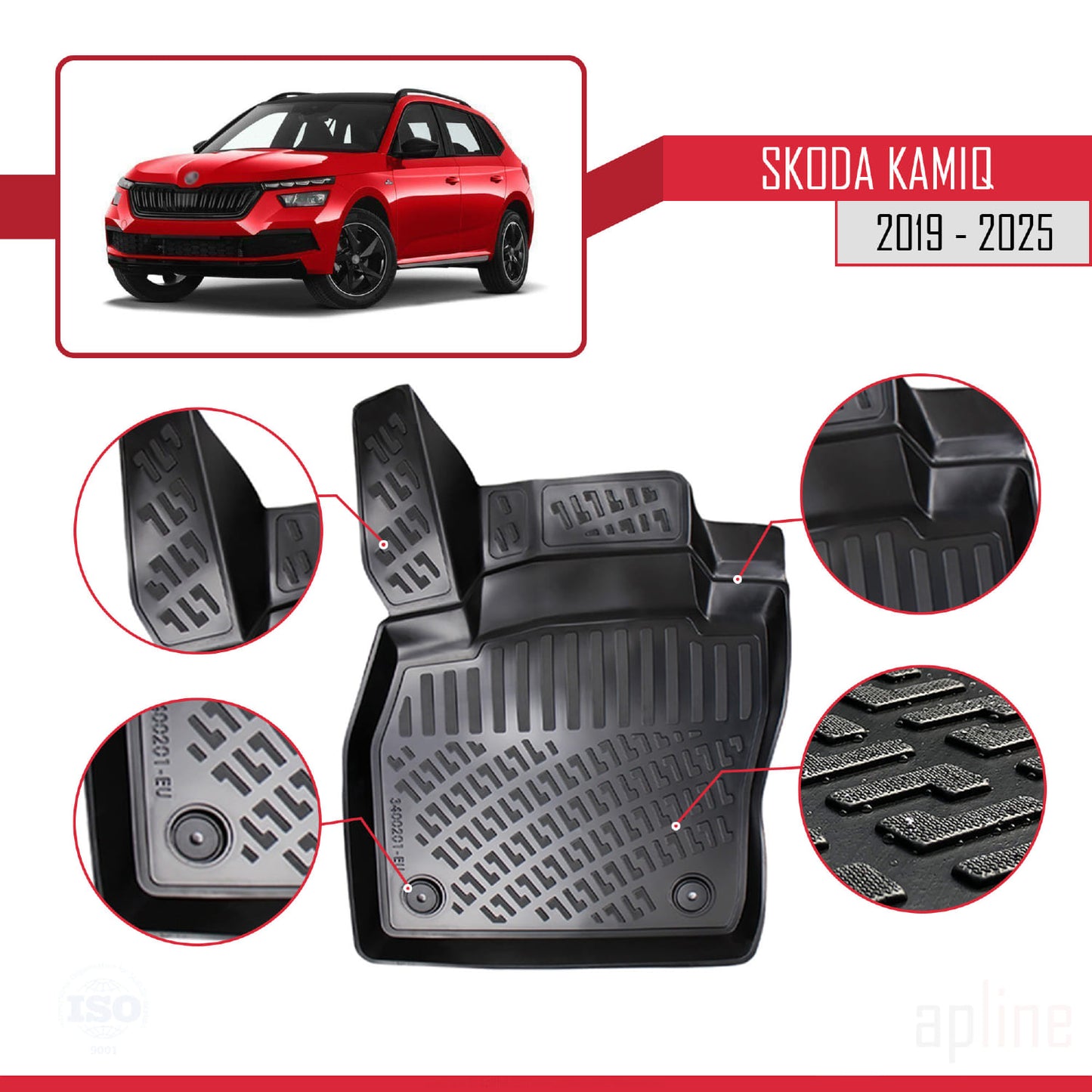 Compatible avec Skoda Kamiq 2019-2025 4D Tapis de Voiture Noir