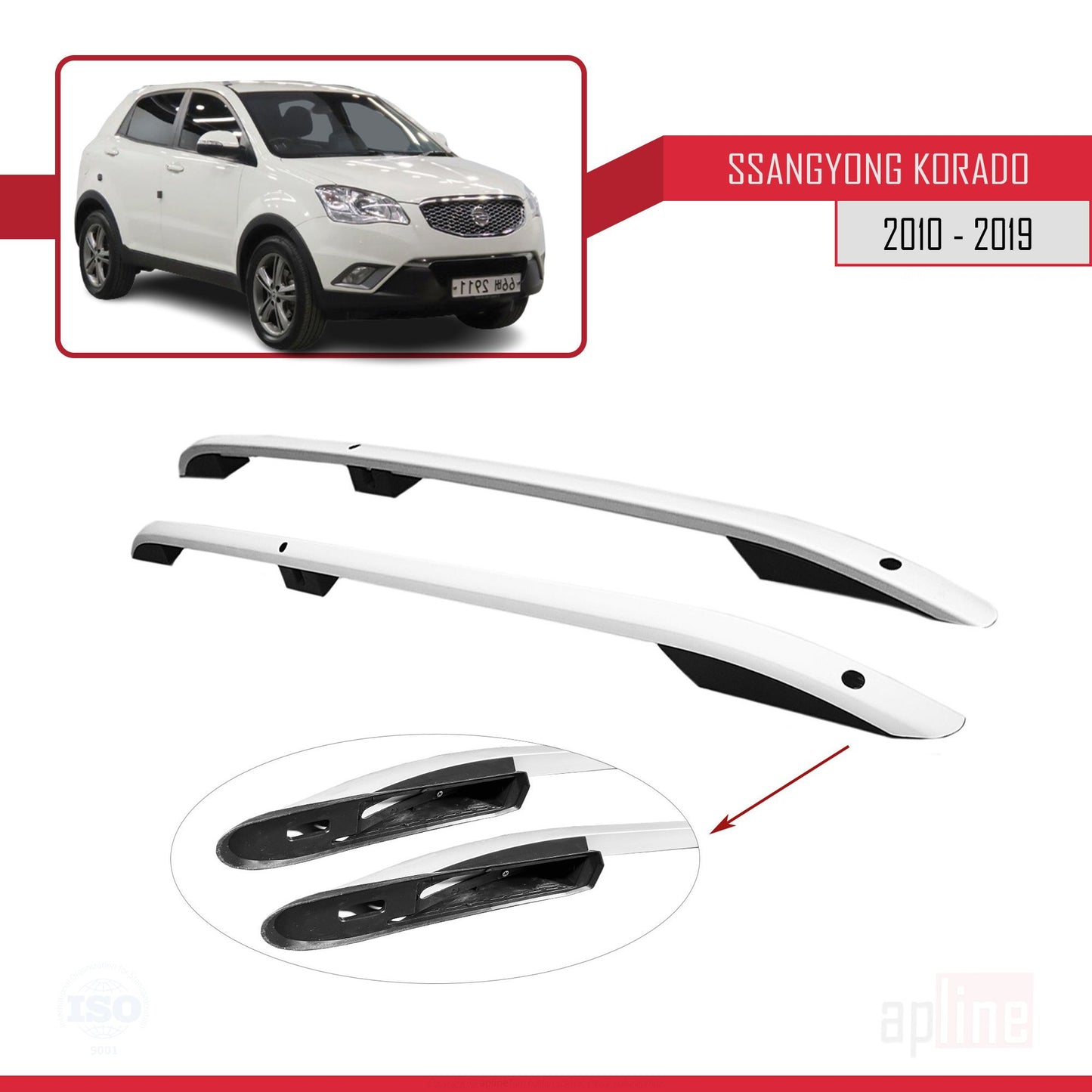 Compatible avec Ssangyong Korando 3 (C200) 2010-2019 (Empattement Court L1/H1) Rails de Toit Porte-bagages sur le Toit (Modèle Adhésif) Gris