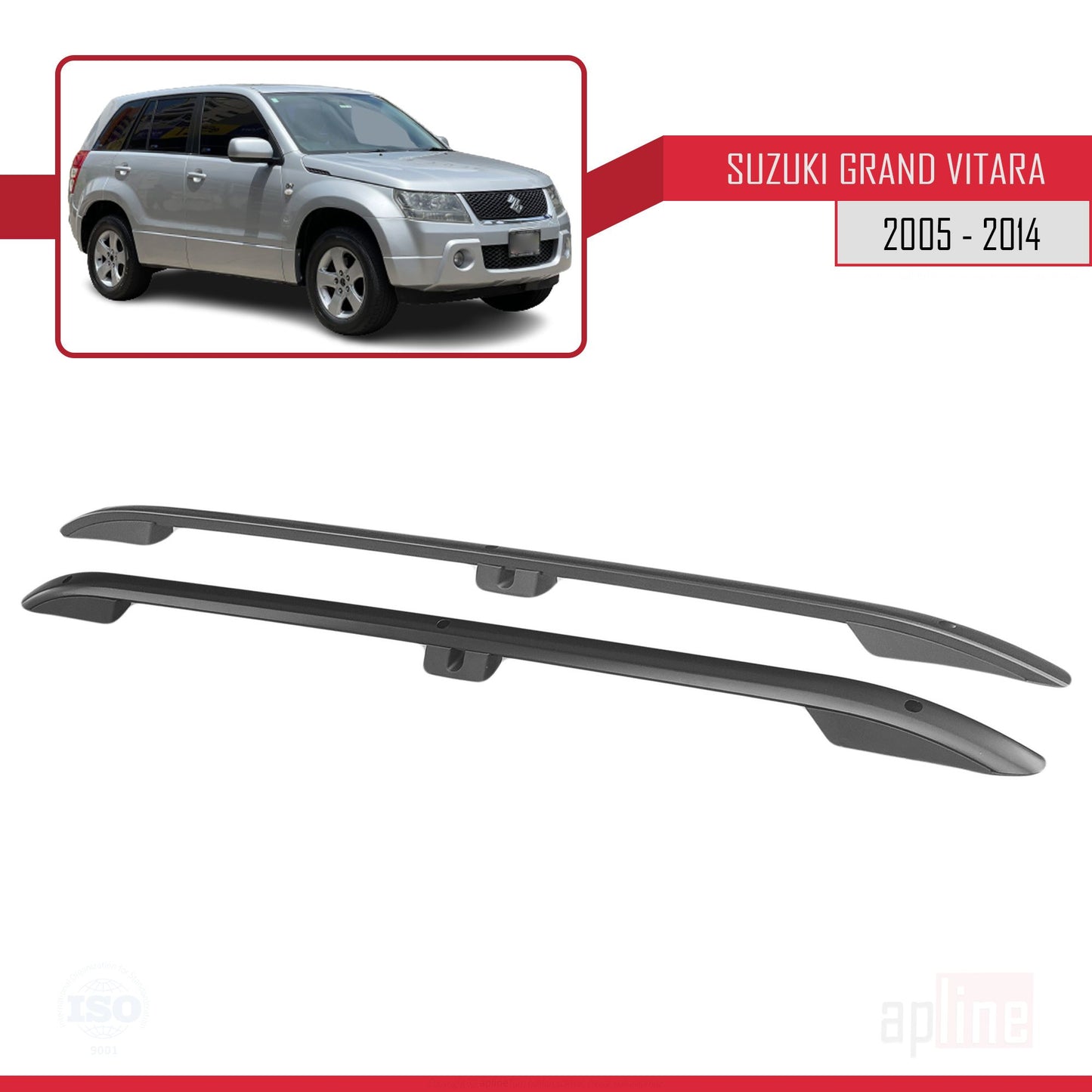 Compatible avec Suzuki Grand Vitara 2 (JT) (5 Door) 2005-2014 (Empattement Court L1/H1) Rails de Toit Porte-bagages sur le Toit Noir