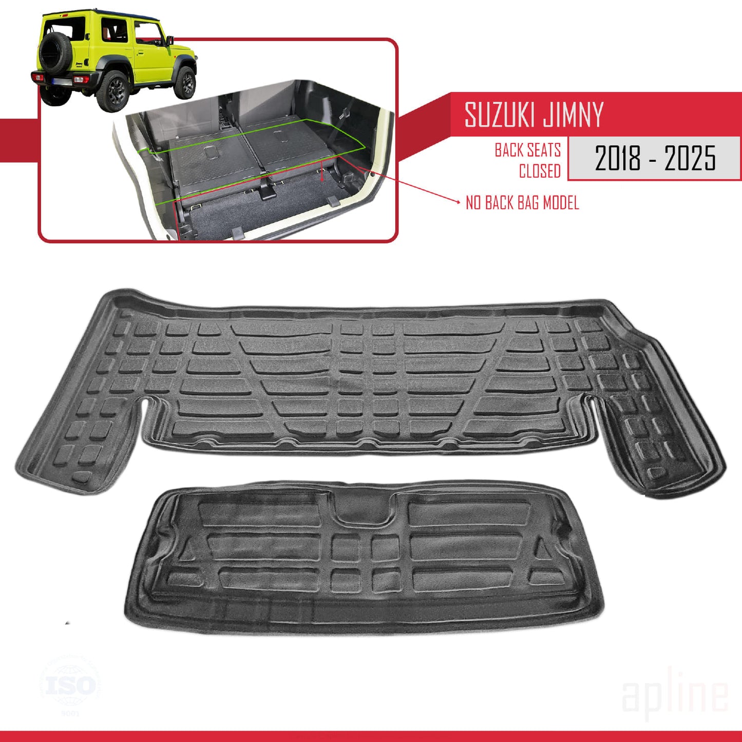 Compatible avec Suzuki Jimny 4 2018-2025 Flexible Tapis de Coffre Plancher de Chargement Noir 2 Pcs