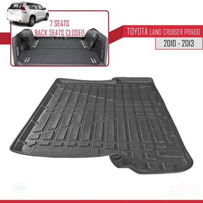 Compatible avec Toyota Land Cruiser Prado (J150) (7 Koltuk) 2010-2023 Flexible Tapis de Coffre Plancher de Chargement Noir
