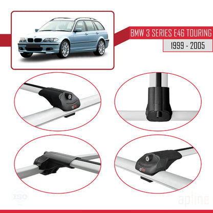 Compatible avec BMW Série 3 (E46) Touring 1999-2005 ACE-1 Barres de Toit Railing Porte-Bagages de Voiture Gris Aluminium 2 Barres