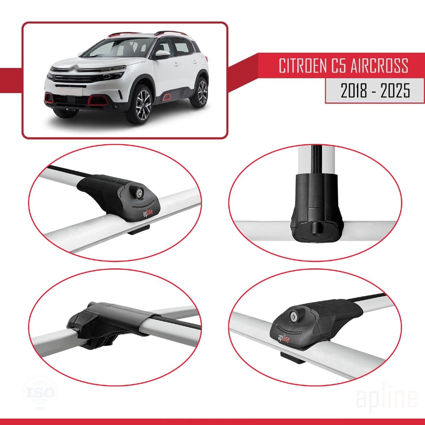 Compatible avec Citroen C5 Aircross 2018-2025 ACE-1 Barres de Toit Railing Porte-Bagages de Voiture Gris Aluminium 3 Barres