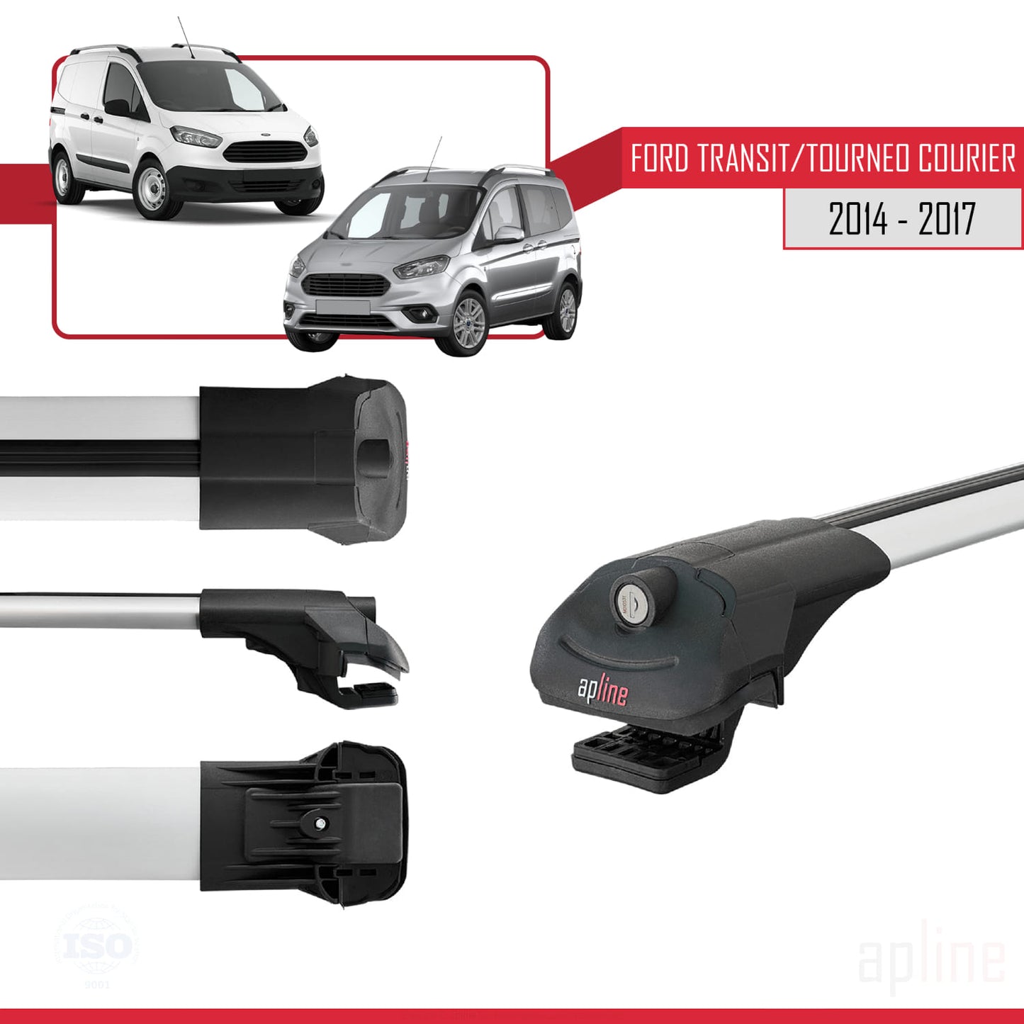 Compatible with Ford Transit/Tourneo Courier Pre-Facelift 2014-2017 ACE-1 Car Roof Rack Cross Bar Grey Aluminium 3 Bars