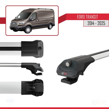 Compatible avec Ford Transit 2014-2025 ACE-1 Barres de Toit Railing Porte-Bagages de Voiture Gris Aluminium 2 Barres