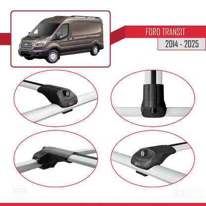 Compatible avec Ford Transit 2014-2025 ACE-1 Barres de Toit Railing Porte-Bagages de Voiture Gris Aluminium 2 Barres
