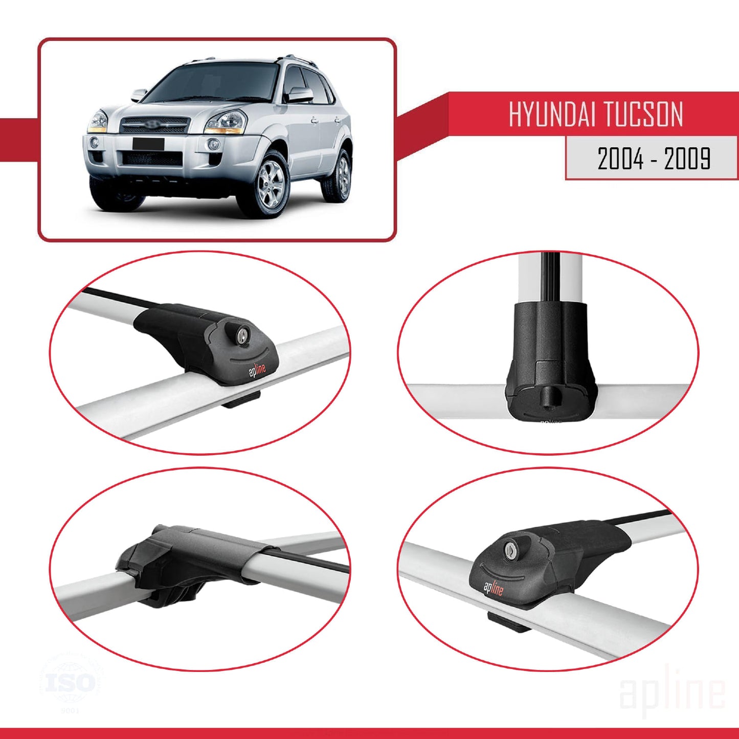 Compatible avec Hyundai Tucson (JM) 2004-2009 ACE-1 Barres de Toit Railing Porte-Bagages de Voiture Gris Aluminium 2 Barres