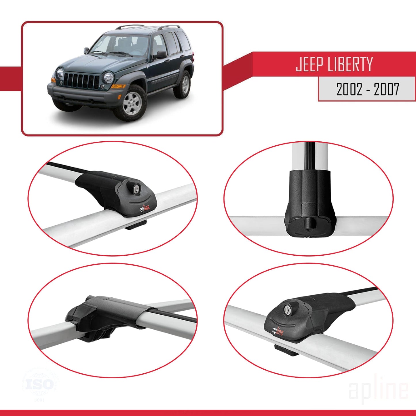 Compatible avec Jeep Liberty 2002-2007 ACE-1 Barres de Toit Railing Porte-Bagages de Voiture Gris Aluminium 2 Barres