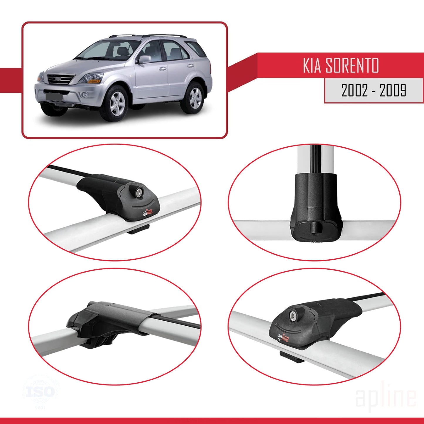 Compatible avec Kia Sorento (BL) 2002-2009 ACE-1 Barres de Toit Railing Porte-Bagages de Voiture Gris Aluminium 2 Barres