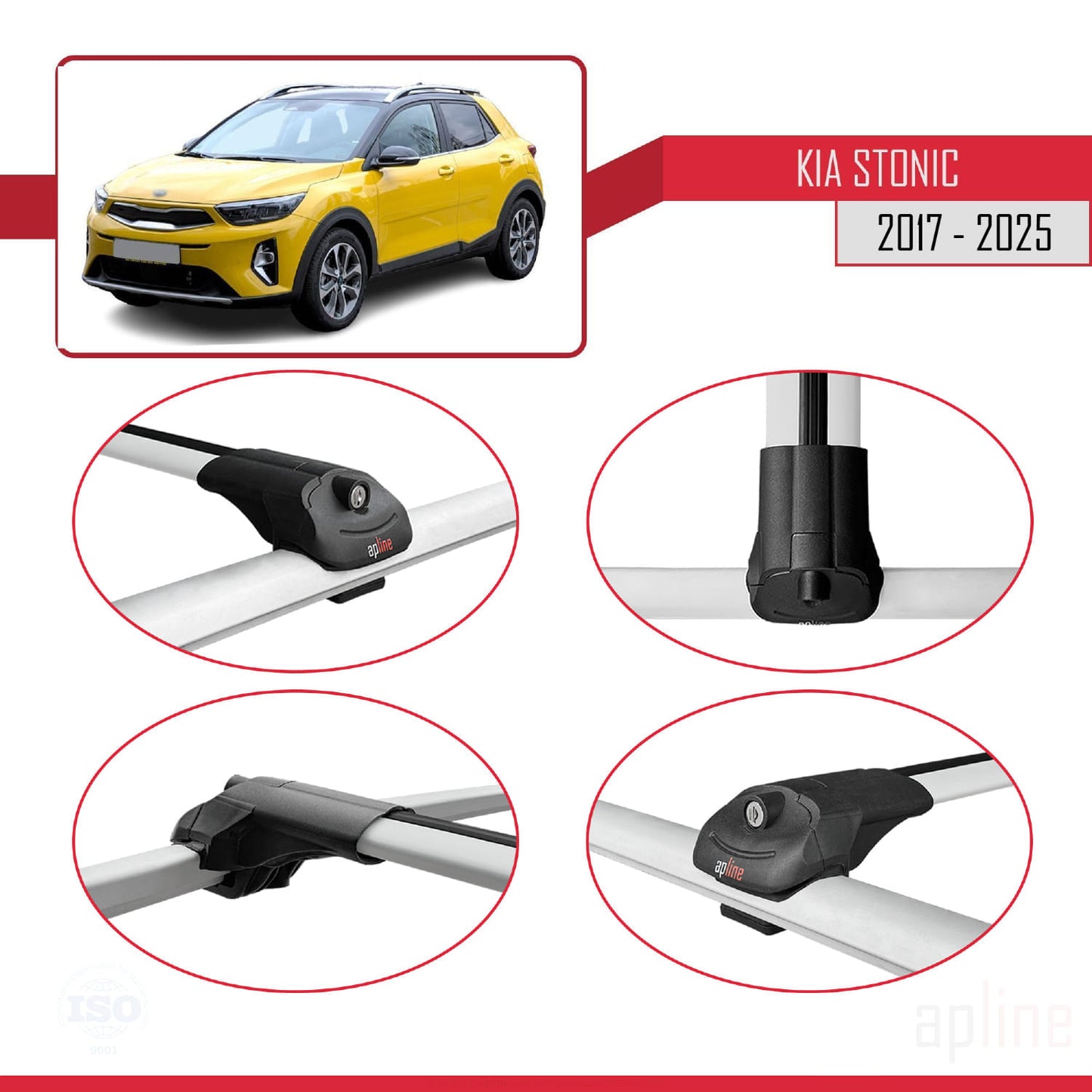 Compatible avec Kia Stonic 2017-2025 ACE-1 Barres de Toit Railing Porte-Bagages de Voiture Gris Aluminium 3 Barres