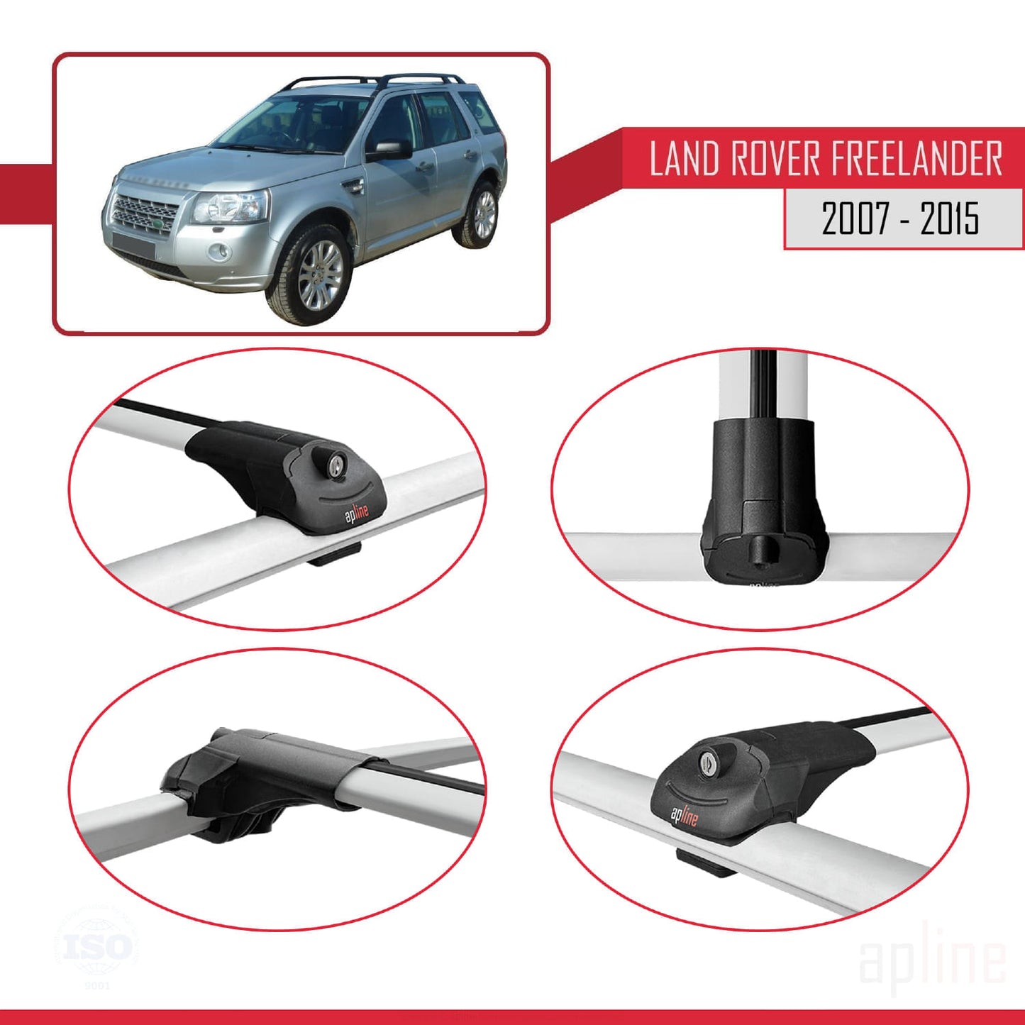 Compatible avec Land Rover Freelander 2 (L359) 2007-2015 ACE-1 Barres de Toit Railing Porte-Bagages de Voiture Gris Aluminium 2 Barres