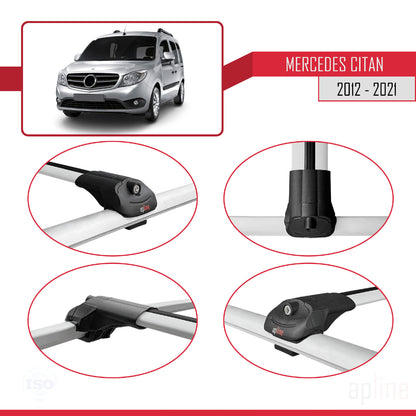 Compatible with Mercedes Citan (W415) 2012-2021 ACE-1 Car Roof Rack Cross Bar Grey Aluminium 3 Bars