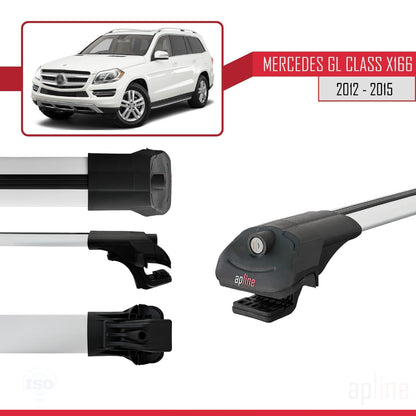 Compatible with Mercedes GL Class 2 (X166) Pre-Facelift 2013-2015 ACE-1 Car Roof Rack Cross Bar Grey Aluminium 2 Bars