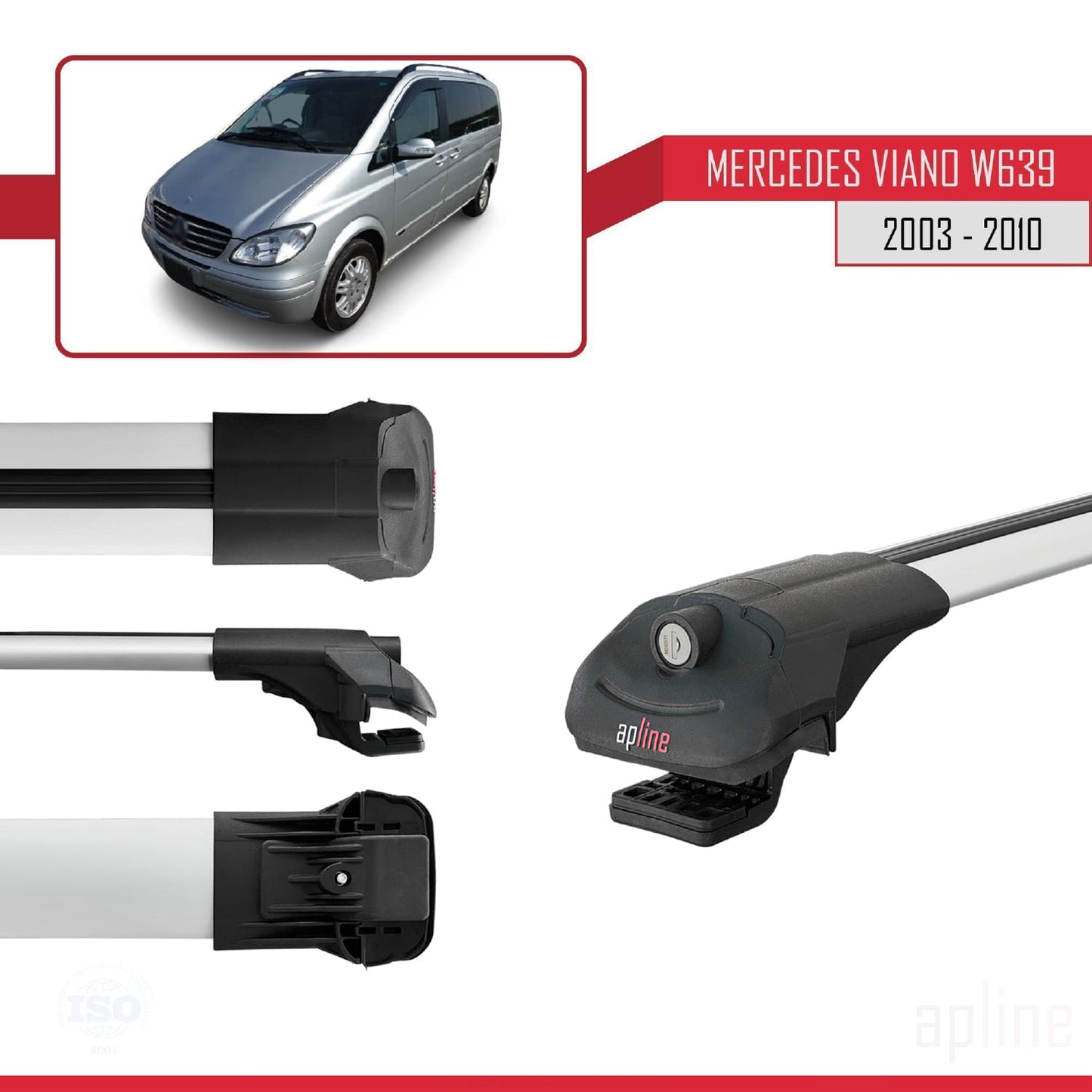 Compatible avec Mercedes Viano 2 (W639) Pre-Facelift 2003-2010 ACE-1 Barres de Toit Railing Porte-Bagages de Voiture Gris Aluminium 3 Barres