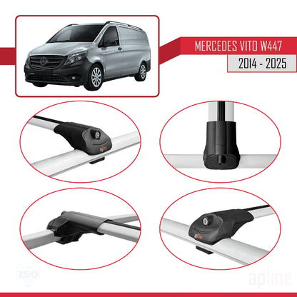 Compatible avec Mercedes Vito 3 (W447) 2014-2025 ACE-1 Barres de Toit Railing Porte-Bagages de Voiture Gris Aluminium 3 Barres