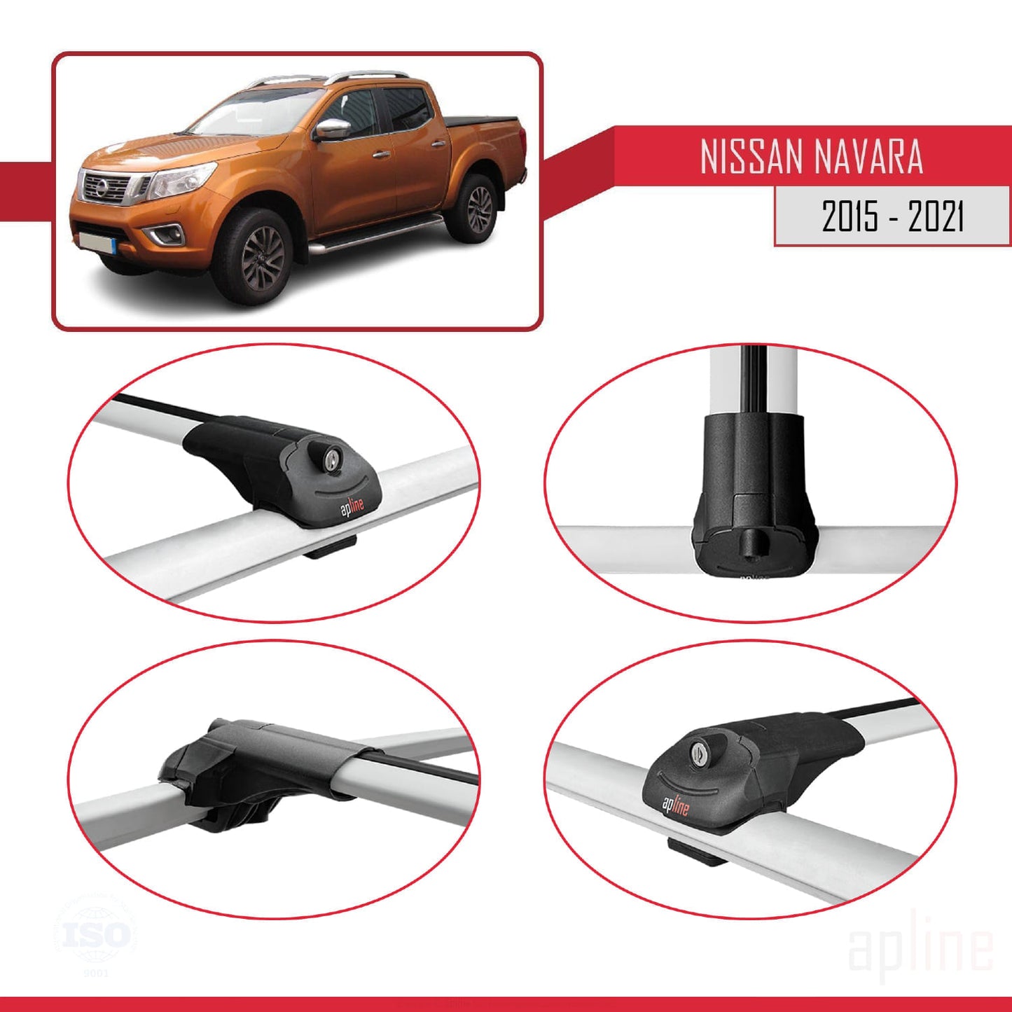 Compatible avec Nissan Navara 4 (D23) 2015-2021 ACE-1 Barres de Toit Railing Porte-Bagages de Voiture Gris Aluminium 3 Barres