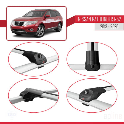 Compatible avec Nissan Pathfinder 4 (R52) 2013-2020 ACE-1 Barres de Toit Railing Porte-Bagages de Voiture Gris Aluminium 3 Barres